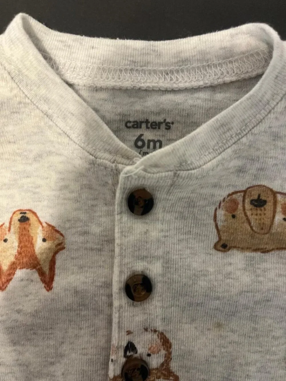 Carter's Baby Boy Henley Long-Sleeve Bodysuit – Size 6 Months (Woodland Animals)